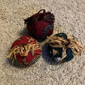 Festive Holiday Homemade Cloth Ornament Set - Red, Green, and Burgundy